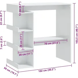 vidaXL Bartisch mit Regal 100 x 50 x 101,5 cm Hochglanz-Weiß
