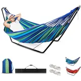 Hängematte für 1-2 Personen Hängesessel mit Gestell klappbar für Outdoor Tragetasche Tragbar Indoor Garten Camping, Farbe:Mit Gestell, Regenbogen