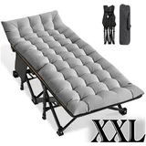 Meulbaty Klappbett Klappbar Feldbett, Campingbett für Camping mit Auflage & Seitentasche (2.3-3cm Matratze) mit Stahlrahmen, Oxford-Stoff Liegefläche und abehmbarem Kissen grau 46 cm
