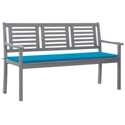 vidaXL Gartenbank 3-Sitzer-Gartenbank mit Auflage 150 cm Grau Eukalyptusholz (1-St) blau 150 cm x 60 cm