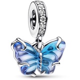 PANDORA Moments Blauer Murano-Glas Schmetterling Charm-Anhänger aus Sterling Silber mit Murano-Glas, Cubic Zirkonia, Kompatibel Moments Armbändern, 792698C01