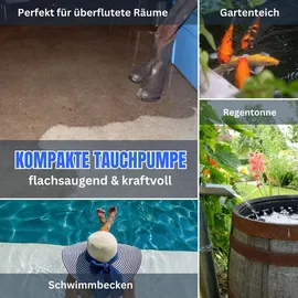 chm Tauchpumpe flachsaugend bis 1mm 400 Watt mit integriertem schwimmer und Überhitzungsschutz