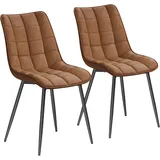 Woltu Esszimmerstühle 2er Set, Wohnzimmerstuhl Küchenstuhl mit Rückenlehne, Sitzfläche aus Kunstleder, Metallbeine, Hellbraun