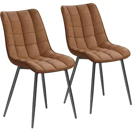Woltu Esszimmerstühle 2er Set, Wohnzimmerstuhl Küchenstuhl mit Rückenlehne, Sitzfläche aus Kunstleder, Metallbeine, Hellbraun