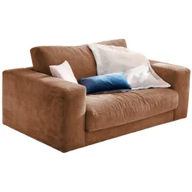 KAWOLA Doppelsessel MADELINE Cord 170 x 86 x 127 cm Braun mit Kissen und Rollen