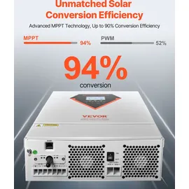 Vevor Hybrid-Solarwechselrichter, reiner Sinus-Wechselrichter 24 V DC auf 220/230 V AC, mit integriertem 100A MPPT-Solarregler, für netzunabhängige Blei-Säure-Lithium-Batterie
