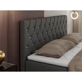 MKS Meble Boxspringbett 140x200 mit Bettkasten, Boxspringbett 140x200 mit Matratze, Doppelbett mit Matratze und Topper - Polsterbett mit Kopfteil - ROMA - 14... - Dunkelgrau