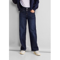 STREET ONE High-waist-Jeans, mit Doppel-Knopfverschluss, Gr. 33 - Länge 26, dark blue soft washed, , 70748944-33 Länge 26