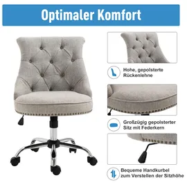 Homcom Drehstuhl, Grau, 65.5x91x54 cm, Arbeitszimmer, Bürostühle, Drehstühle