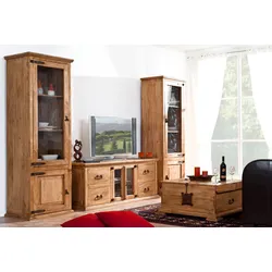Set aus Zwei Vitrinen Mexico Hacienda - Pinie Massivholz - Landhausstil - Wohnwand - mexikanisch