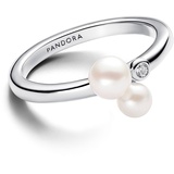 PANDORA Timeless Duo Behandelte Süßwasserzuchtperlen Ring aus Sterling Silber mit Zirkonia, Größe: 56,