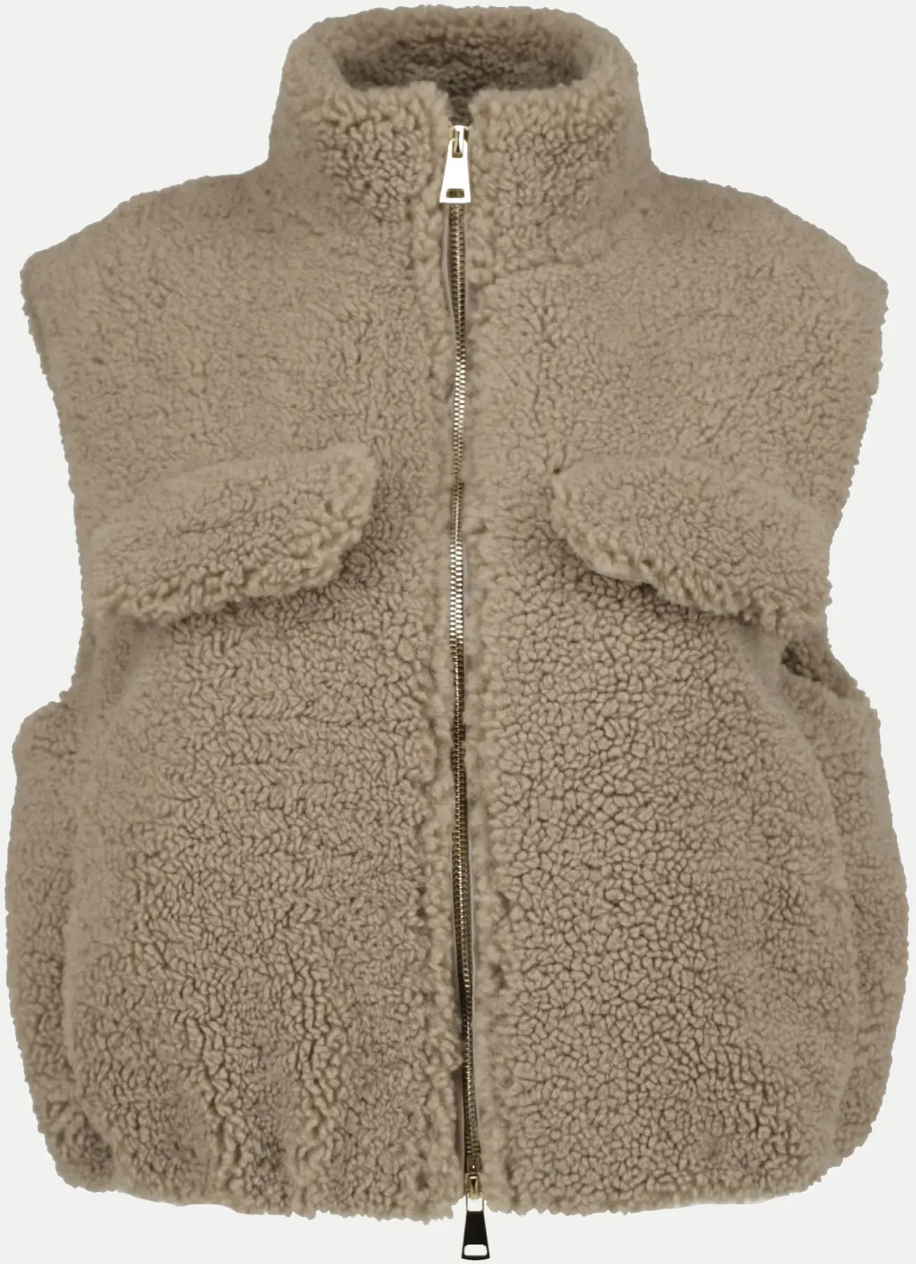 Kurze Oversized Teddyweste Beige L