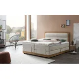 Belanoti MODELA Boxspringbett 180x200 elektrisch verstellbar 7-Zonen Taschenfederkern Matratze inkl Visco Topper Bett 180x200 mit Motor Farbe Beige H2/H3 Polsterbett Motorbett Massivholz Eiche