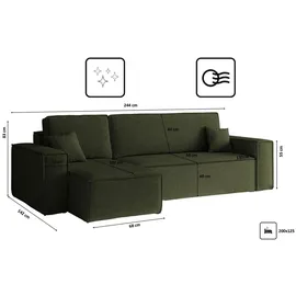 kaiser möbel Ecksofa mit schlaffunktion und bettkasten, Ecksofa L-Form, Eckcouch L-Form BEST stoff NEVE Links Olive - Olive