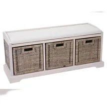Mendler Sitzbank Bienne, Aufbewahrungsbox, 3 Körbe, Kubu-Rattan-Geflecht, 112x46x37cm ~ weiß
