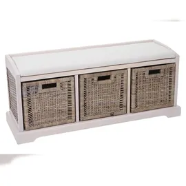 Mendler Sitzbank Bienne, Aufbewahrungsbox, 3 Körbe, Kubu-Rattan-Geflecht, 112x46x37cm ~ weiß