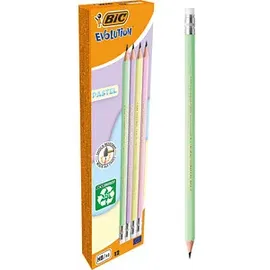 BIC EVOLUTION PASTEL Bleistifte HB rosa, lila, grün, gelb mit Radierer, 10 St.