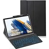 YHFZR Tastatur Hülle für Samsung Tab A8 2021, [Deutsches QWERTZ] Ultraslim Hülle mit 7 Farben Beleuchtung Kabellose Tastatur mit Schützhülle für Galaxy Tab A8 SM-X200/205 10,5 Zoll, Schwarz