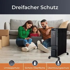 Klamer Ölradiator 2500 W, Elektroheizung energiesparend, 13 Rippen, 3 Heizstufen mit Eco-Modus, 24h Timer, Thermostat, Überhitzungs- & Kippschutz, mi...