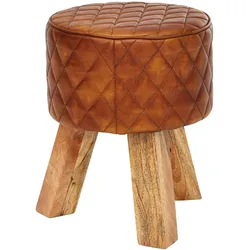 Kadima Design Extravaganter Sitzhocker mit Rautenmuster, Holz und Leder, 46 cm Höhe, Braun. 35x35x46 cm