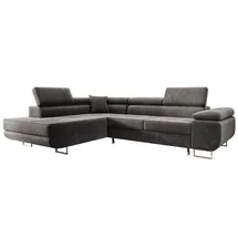 m-punkt Wohnlandschaft Ecksofa MIAMI Samt Grau mit Bett Bettkasten Kopfteilverstellung Bett Sofa Schlafsofa Ottomane links