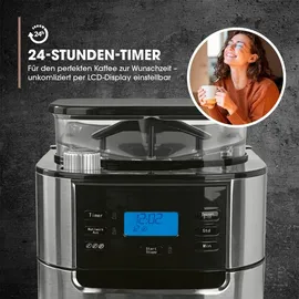 Barista Kaffeemaschine Mahlwerk & Glaskanne | Warmhaltefunktion, 24h Timer & Permanentfilter