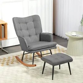 Homcom Schaukelstuhl mit Hocker und Breiter Rückenlehne