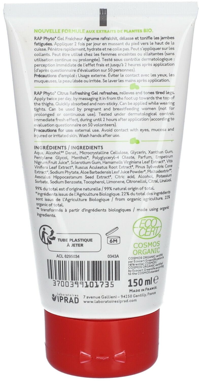 RAP PHYTO® Bio Gel Fraîcheur Jambes Légères Agrume 150 ml gel(s)
