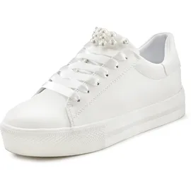 LASCANA Sneaker LASCANA, Damen, Gr. 38, weiß, Obermaterial: 100% Lederimitat. Decksohle: 100% Textilmaterial. Futter: 100% Textilmaterial. Laufsohle: 100% Synthetik, unifarben, Basic, Schuhe Sneaker, mit Perlen, Schnürhalbschuhe, Freizeitschuhe, VEGAN