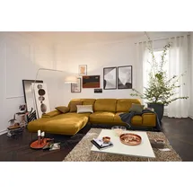 Musterring Wohnlandschaft MUSTERRING "MR 2490 Ecksofa mit erstklassigem Sitzkomfort, Long-Life-Leder", gelb (kurkuma, b), B:342cm T:207cm, Sofas, Wohnlandschaft, Bronze-Fuß, Sitzhöhe 48cm, wahlweise mit Funktionen, Maße 342 x 207 cm