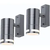 V-Tac 2er Set Design Haus Wand Down Beleuchtung silber Balkon Leuchten rund Edelstahl Glas Strahler GU10