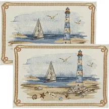 Sander Tischset Lighthouse 2er-Pack Gobelin blau-Natur Größe 32x48 cm