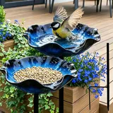 Vogeltränke Blume, Bienentränke Keramik mit Bodensteckdose - Bienentränke Gartenstecker & Insektentränke, Wasserschale und Vogelfutterstelle, Dekorative Keramikblüten Blumenstecker (B2)