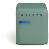 CREATE / RETRO FRIDGE 50 COBALT/Kühlschrank in Salbeigrün, Griff Kobaltblau / 85W, Minibar, eine Regalfläche, Retro-Design, 50cm, zwei Ablagen, 48L Fassungsvermögen, energiesparend, 50x44x49,8cm