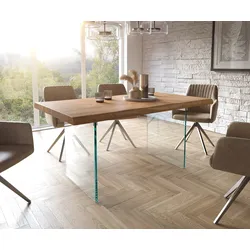 DELIFE Esstisch Edge 160x90 XL Akazie Natur Glas Live-Edge, Esstische, Baumkantenmöbel, Massivholzmöbel, Massivholz