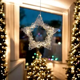 Spetebo Silberner Draht Stern beleuchtet mit 30 LED - Batterie und Timer
