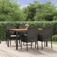 VidaXL 5-tlg. Garten-Essgruppe mit Kissen Schwarz Poly Rattan