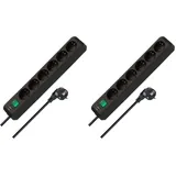 Brennenstuhl Eco-Line, Steckdosenleiste 6-Fach (Steckerleiste mit erhöhtem Berührungsschutz, Schalter und 3m Kabel) schwarz (Packung mit 2)