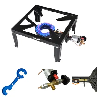 Bluecraft Gas-Hockerkocher 10,5 kW mit Zündsicherung Piezozündung inkl. 2 in 1 Ga...