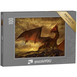 puzzleYOU Puzzle Wunderschöne Fantasy mit einem roten Drachen, 100 Puzzleteile, puzzleYOU-Kollektionen Drache, Fantasy, Tiere aus Fantasy & Urzeit