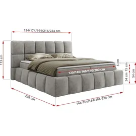 MKS Meble Boxspringbett 160x200 cm mit Bettkasten, Bett mit Matratze H4... Boxspringbett mit Topper T25 - NIRA - Hellgrau Strukture - H4