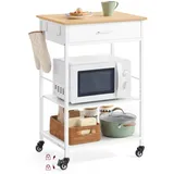 VASAGLE Küchewagen mit Rollen, mobiler Servierwagen mit Stauraum, Kücheninsel, 47 x 60 x 90 cm, Schublade, 2 Haken, für Esszimmer, eichenbeige-mattweiß