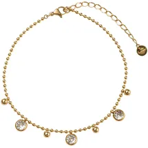 FIRETTI Fußkette mit Anhänger FIRETTI "Schmuck Geschenk Körperschmuck Kreise Kugeln", gold (gelbgoldfarben, kristallweiß, kristallweiß), Fußketten, Damen, Edelstahl, mit Zirkonia (synth.)