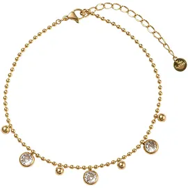 FIRETTI Fußkette mit Anhänger FIRETTI "Schmuck Geschenk Körperschmuck Kreise Kugeln", gold (gelbgoldfarben, kristallweiß, kristallweiß), Fußketten, Damen, Edelstahl, mit Zirkonia (synth.)