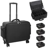 Kosmetikkoffer Trolley, Professional Beauty Case mit Justierbarem Teiler, Kosmetikkoffer Groß Multi-Functional Makeup Koffer für Nageltechniker Friseur - Schwarz