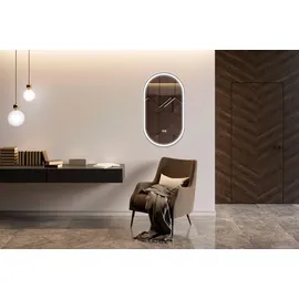 Hoko Badspiegel LED Antibeschlag Wandspiegel Oval 45x75cm mit Aluminium-Rahmen+LED Wechsel Warmweiß-Kaltweiß-Neutral 2700-6500K.Touch Schalter.Ra... / Schwarz