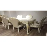 Casa Padrino Luxus Barock Esszimmer Set Grau / Weiß / Gold - 1 Barock Esstisch & 6 Barock Esszimmerstühle mit elegantem Muster - Esszimmer Möbel im Barockstil - Edel & Prunkvoll