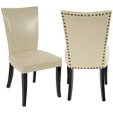 Mendler 2er-Set Esszimmerstuhl Chesterfield, Stuhl Küchenstuhl, Nieten MVG-zertifiziert ~ Kunstleder, creme, dunkle Beine