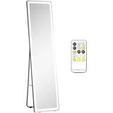 Homcom Ganzkörperspiegel mit LED-Beleuchtung, 160 x 40 cm Standspiegel, Rahmen aus Aluminiumlegierung, Groß Wandspiegel, Spiegel für Wohnzimmer, Schlafzimmer, Garderobe, Flur, Silber+Schwarz