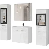 WELLTIME Badmöbel-Set »MADRIT II, Schrank mit Waschbecken, 2 Hänger, Spiegelschrank, (Komplett-Set, 5-St), Hängende Badmöbel mit Glaseinsätzen – in vielen Farben erhältlich